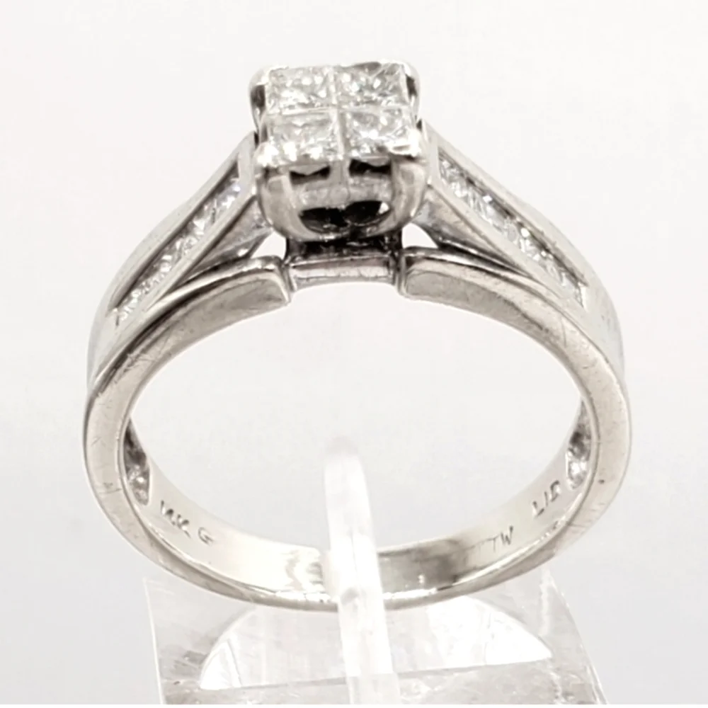 14k Solid White Gold Genuine Diamond Ring